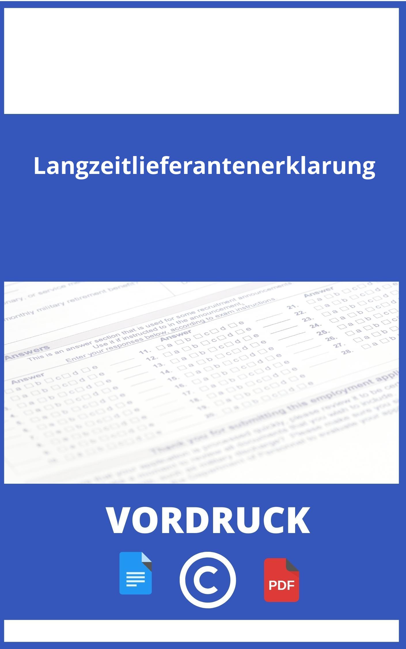 Langzeitlieferantenerklärung Vordruck Vorlage Muster