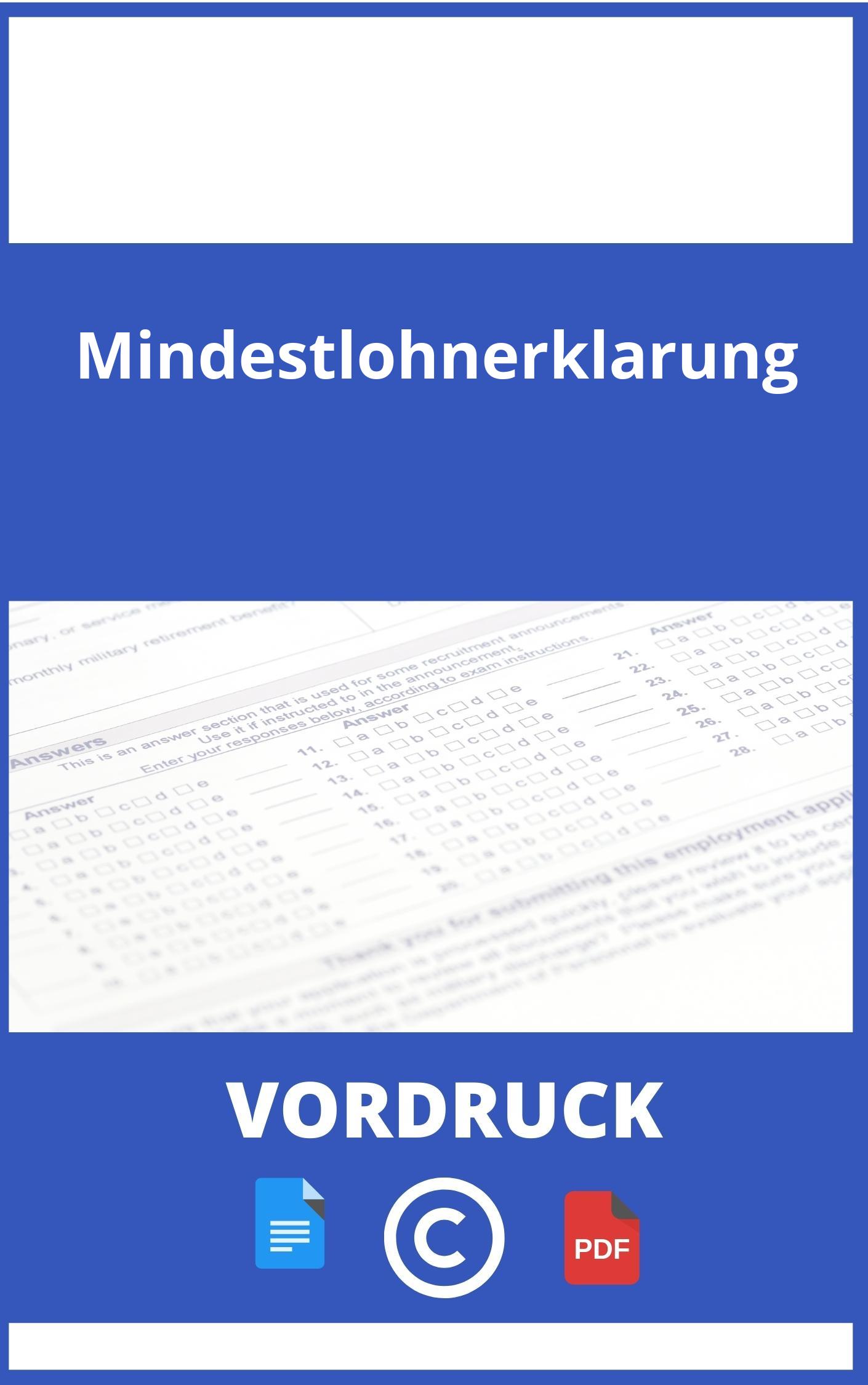 Mindestlohnerklärung Vordruck Vorlage Muster